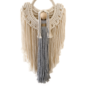 Anioł makrama BOHO dekoracja PREZENT chrzest ślub szary