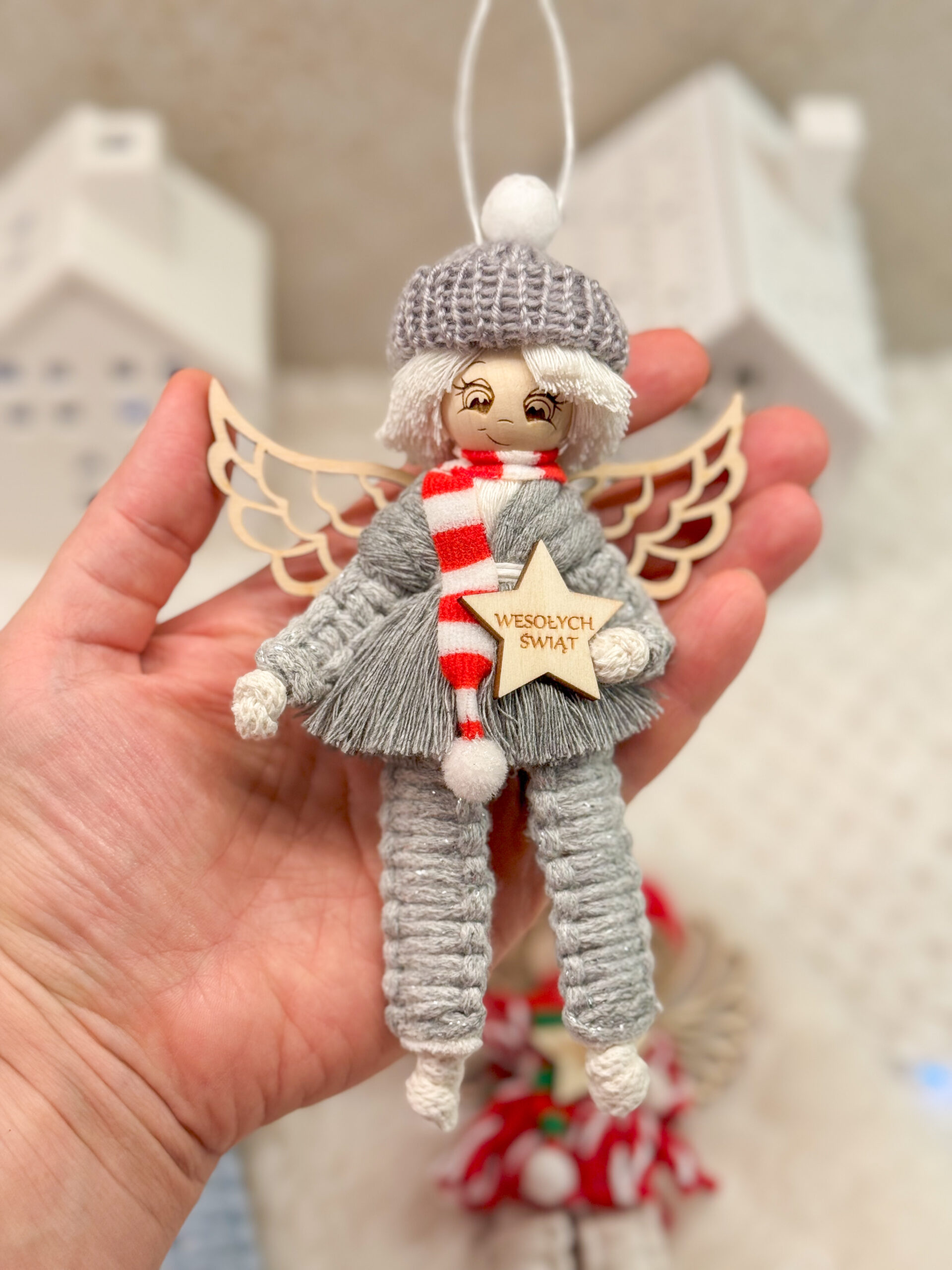 Box świąteczny aniołek CHŁOPIEC ozdoba na choinkę makrama prezent wz1 - obrazek 2