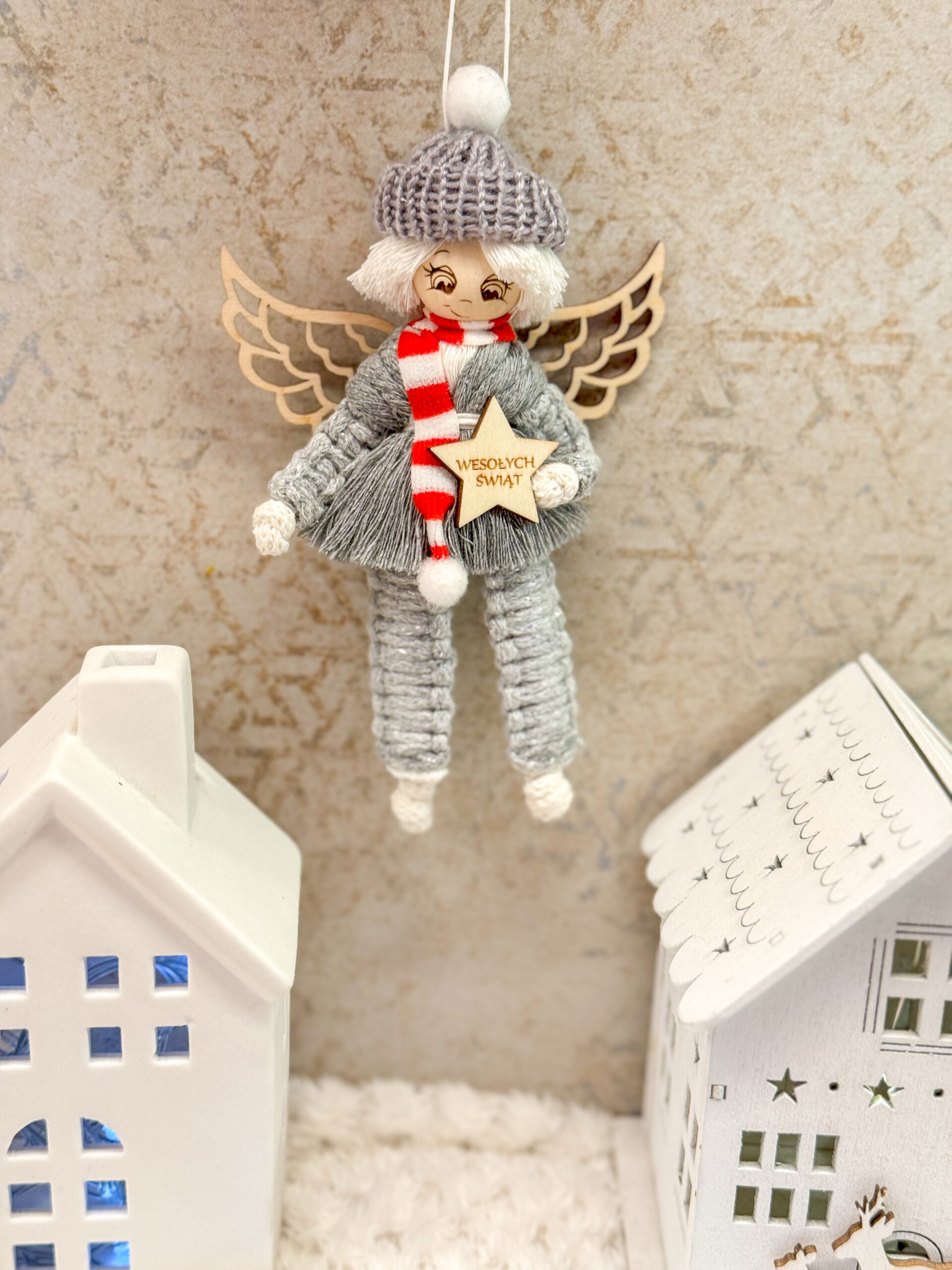 Box świąteczny aniołek CHŁOPIEC ozdoba na choinkę makrama prezent wz1 - obrazek 3