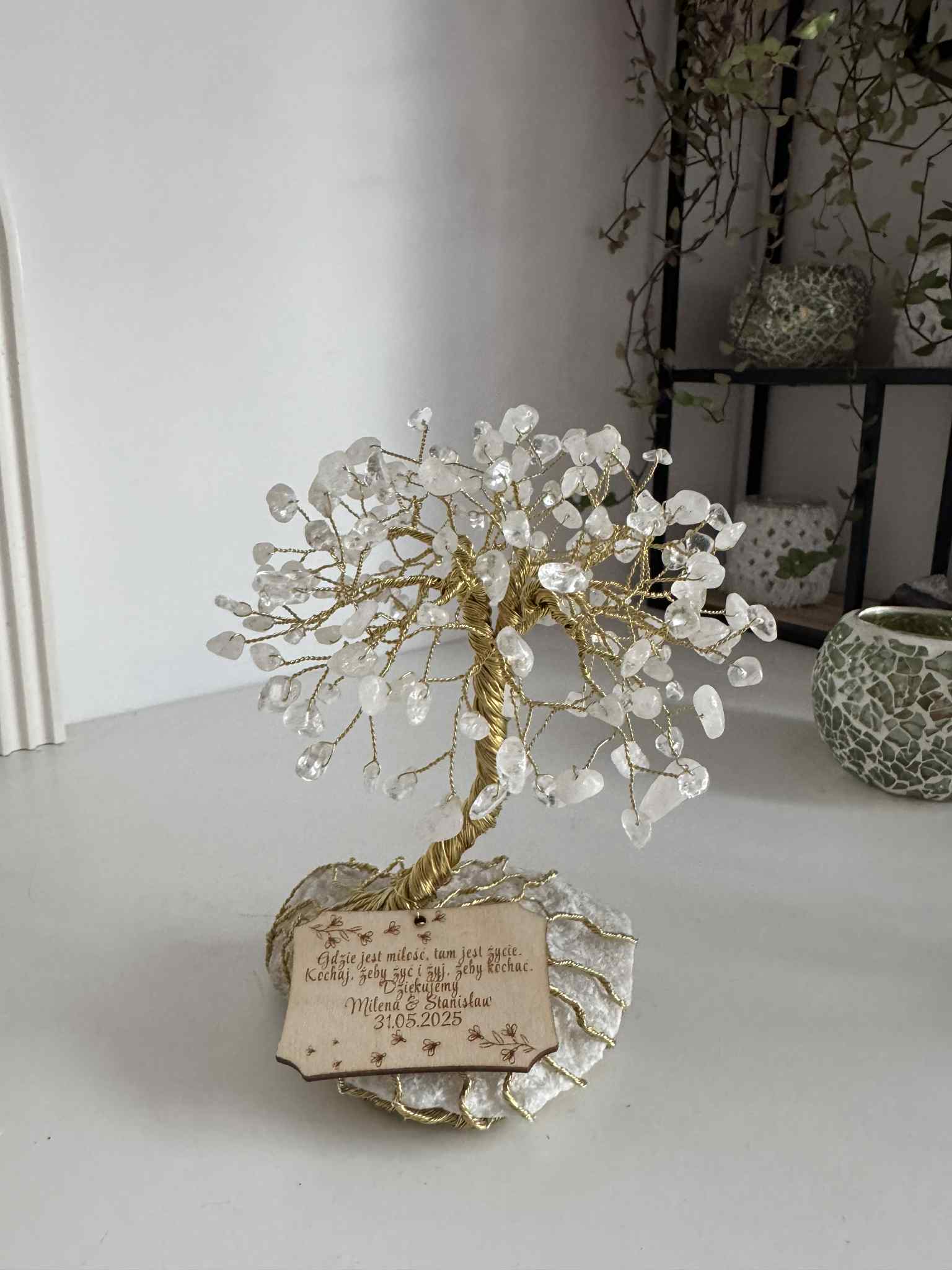 Prezent na ślub, chrzest, komunię lub podziękowanie – drzewko z kryształu górskiego - obrazek 5