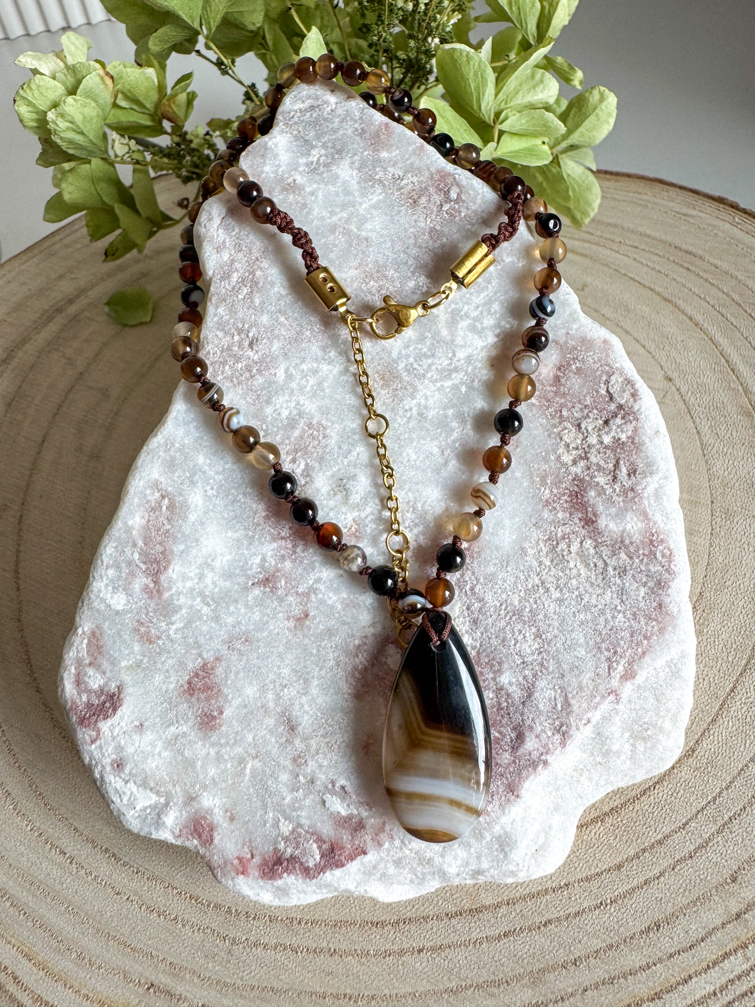 Naszyjnik z brązowego agatu pasiastego - obrazek 4