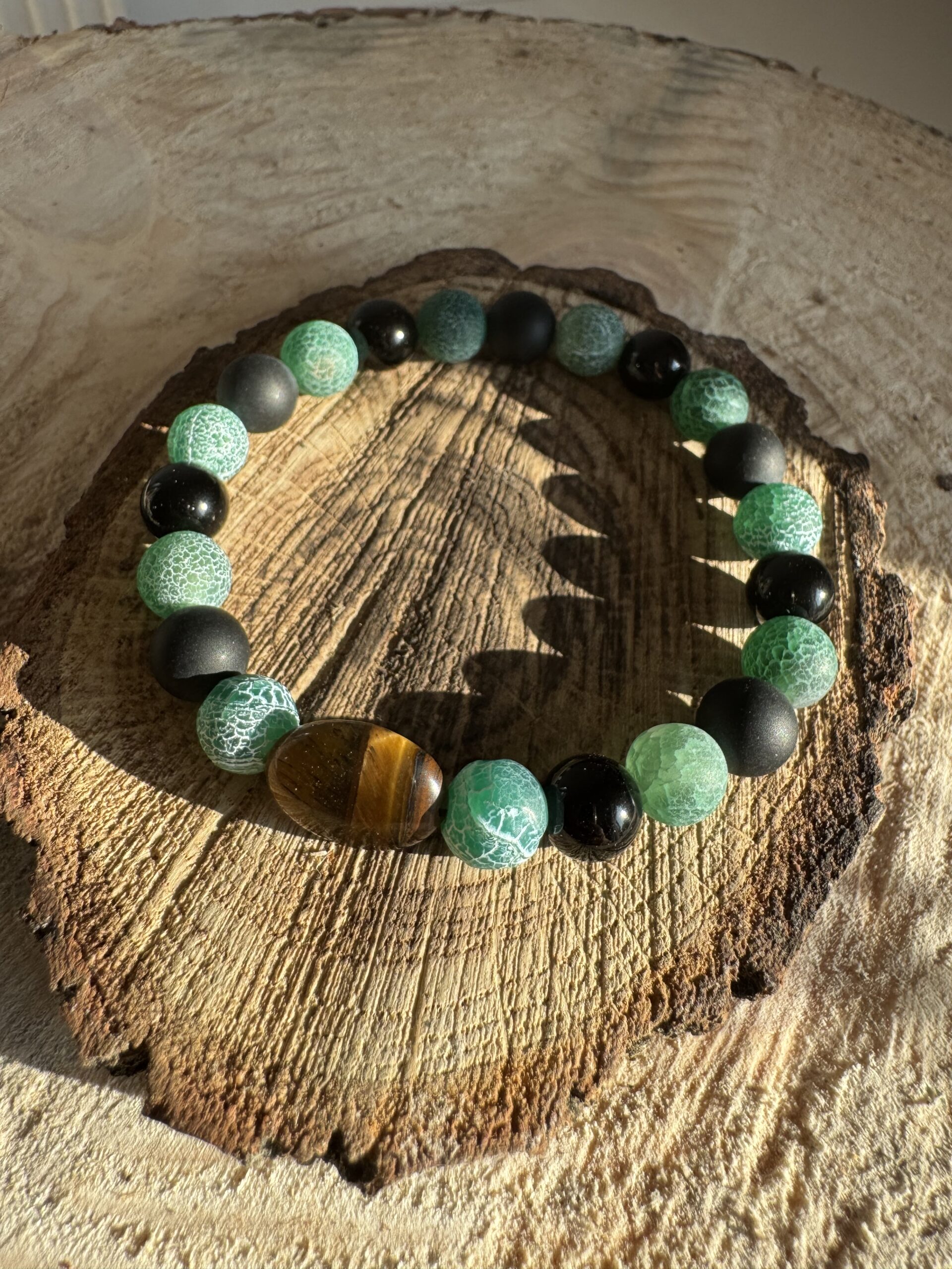 Bransoletka z onyksu, agatu zielonego i tygrysiego oka dla Lwa - obrazek 4