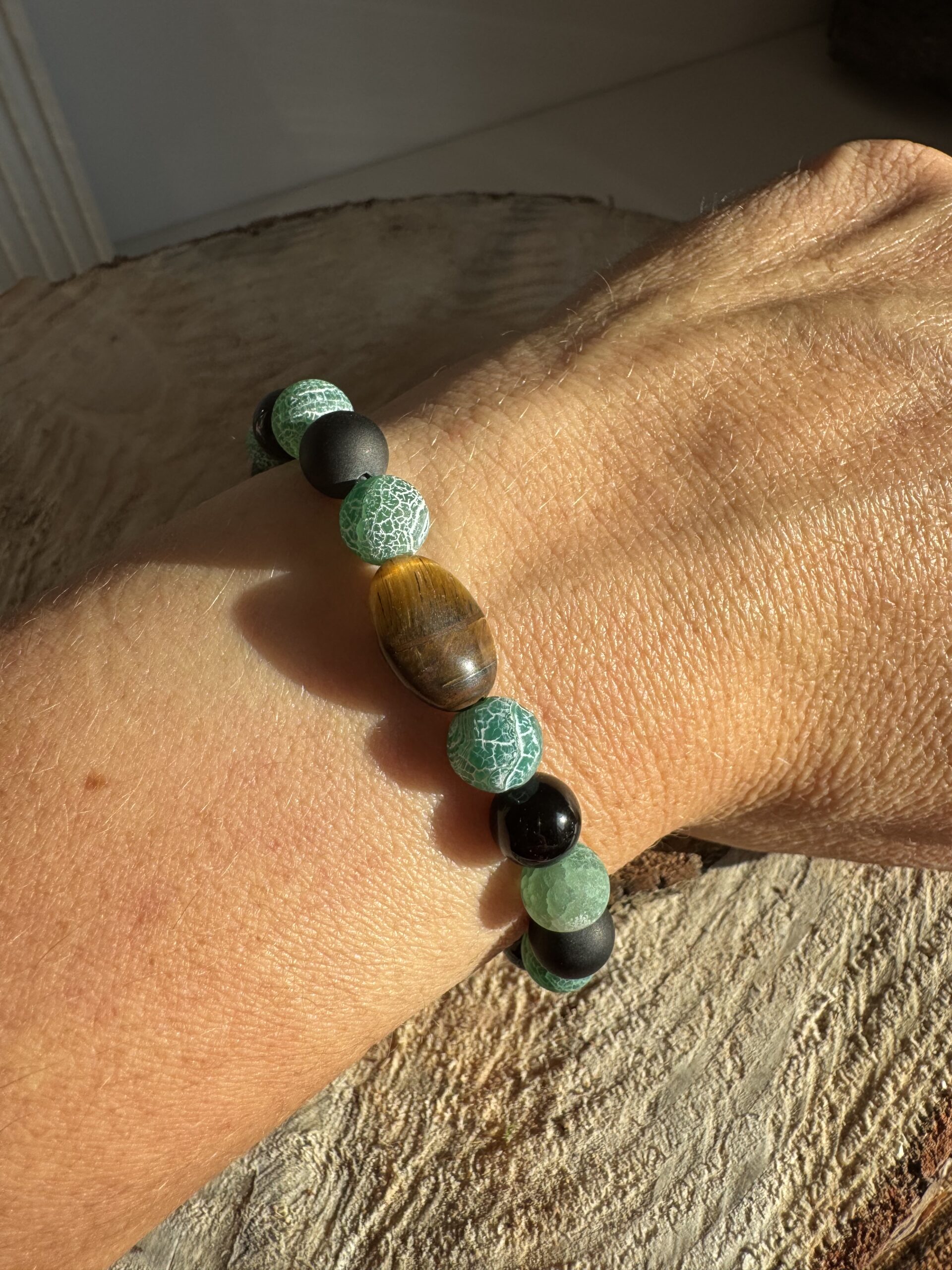 Bransoletka z onyksu, agatu zielonego i tygrysiego oka dla Lwa - obrazek 3