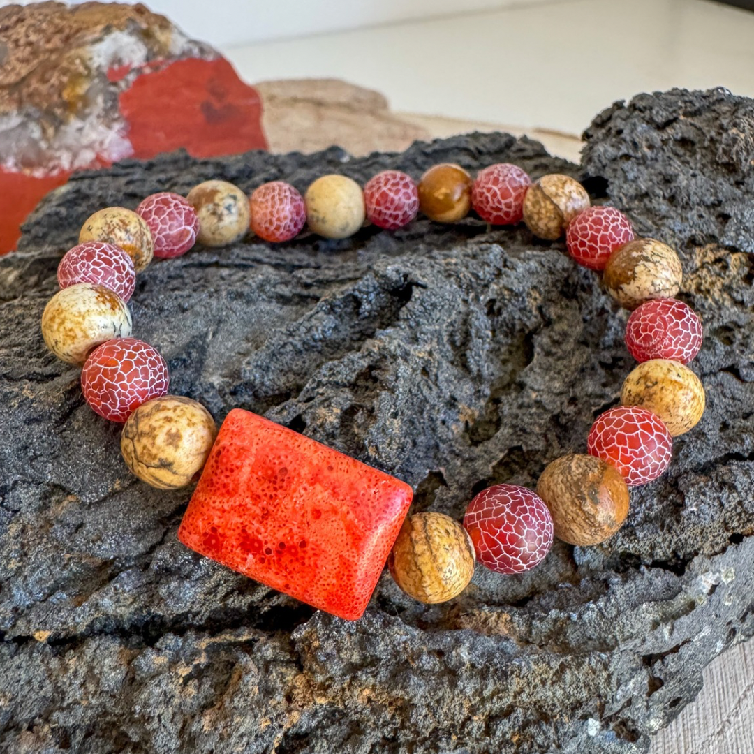 Bransoletka z jaspisu obrazkowego, agatu trawionego i jaspisu cesarskiego