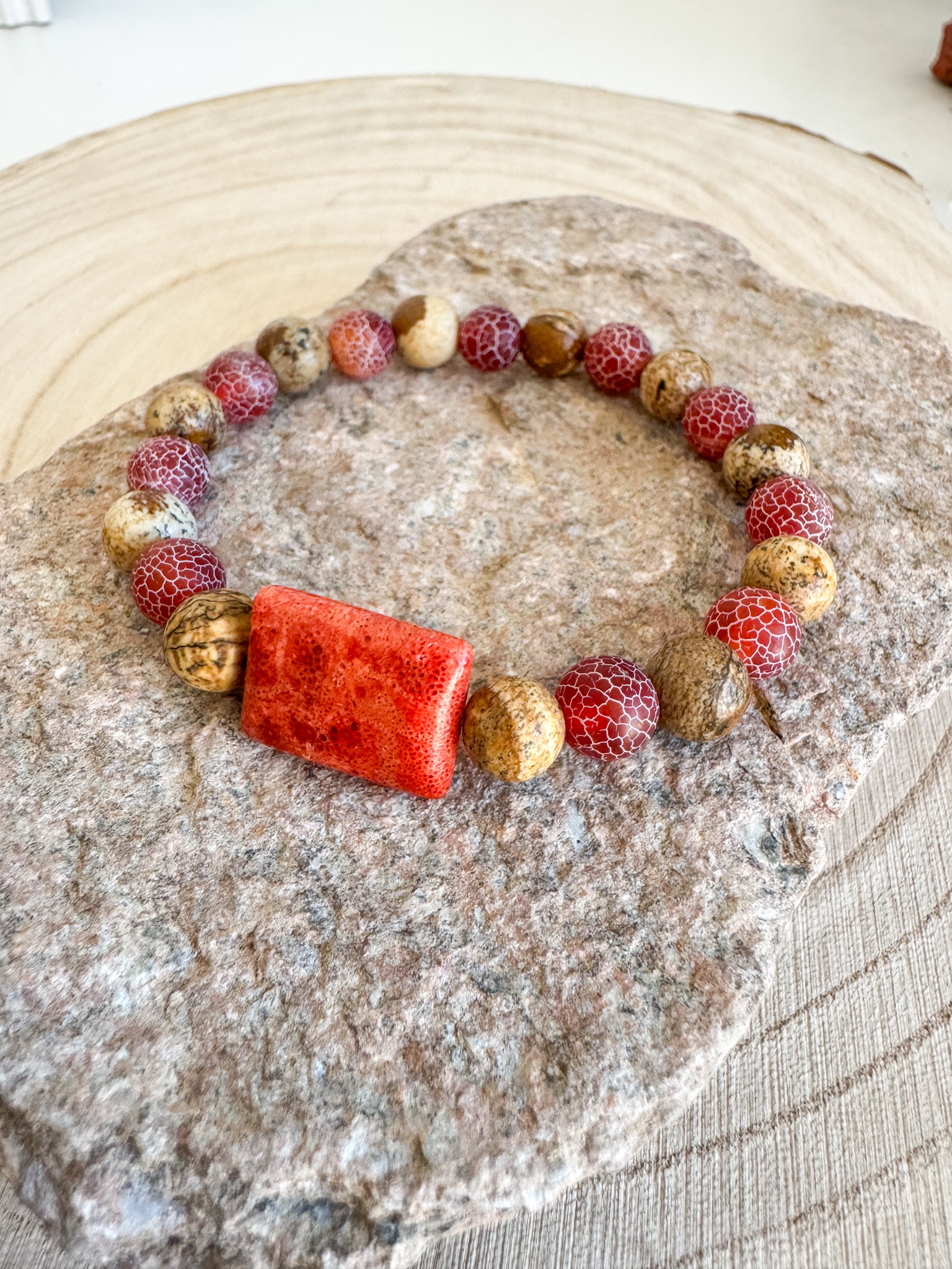 Bransoletka z jaspisu obrazkowego, agatu trawionego i jaspisu cesarskiego - obrazek 4