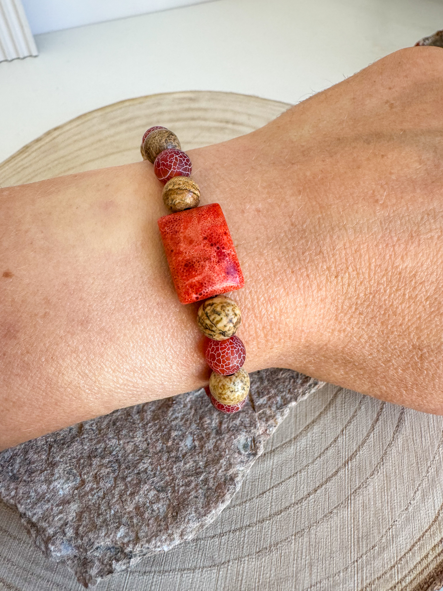 Bransoletka z jaspisu obrazkowego, agatu trawionego i jaspisu cesarskiego - obrazek 2