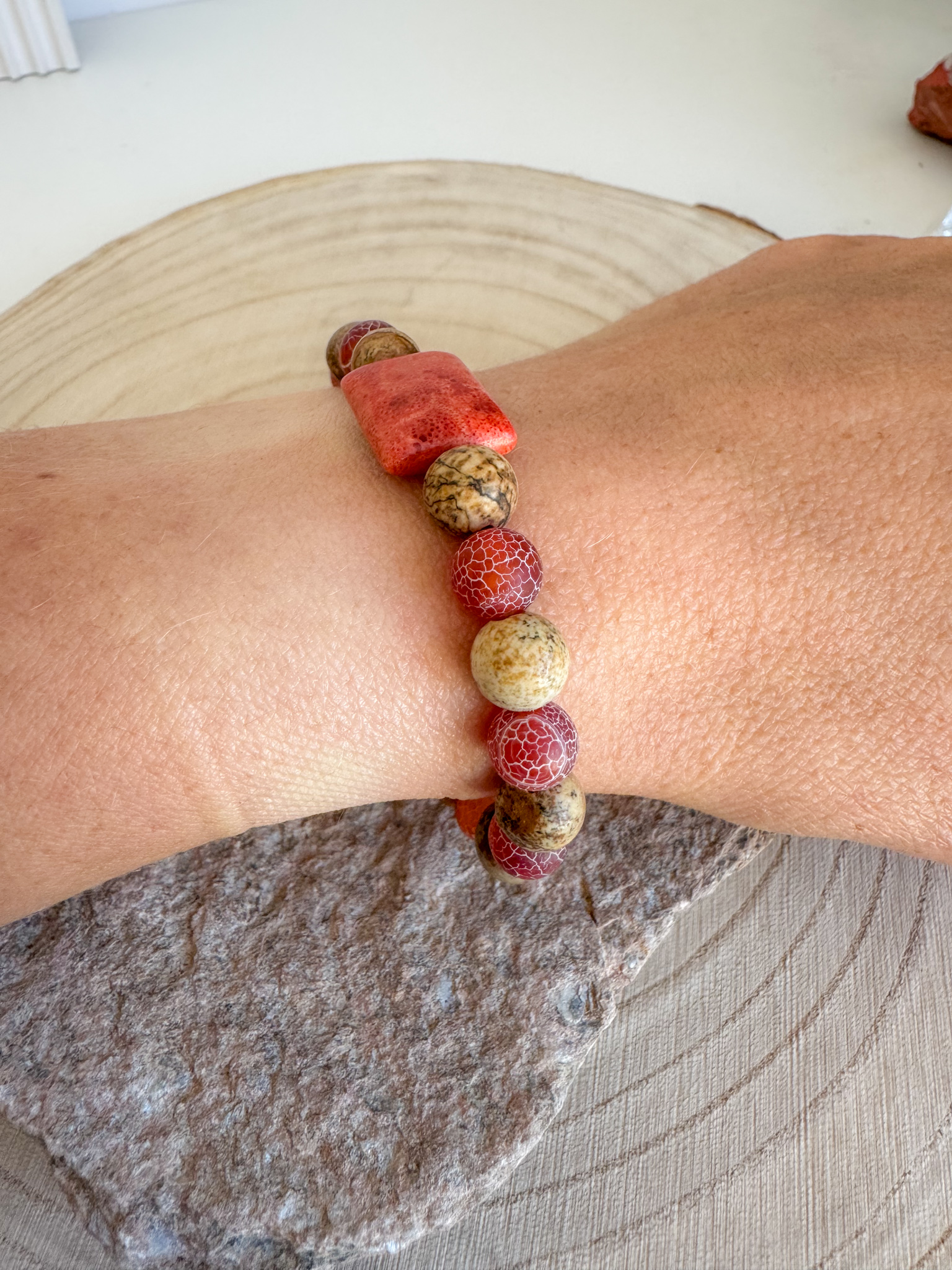 Bransoletka z jaspisu obrazkowego, agatu trawionego i jaspisu cesarskiego - obrazek 3