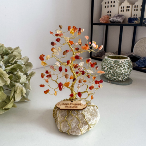 Drzewko szczęścia z agatu karneolowego – personalizowane podziękowanie handmade